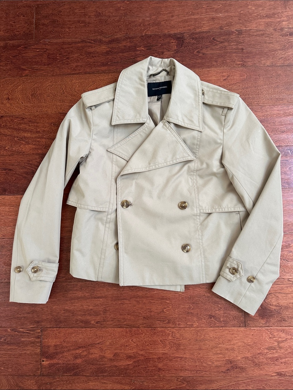 Banana Republic Factory Light Beige Cropped Double-Breasted Trench Coat